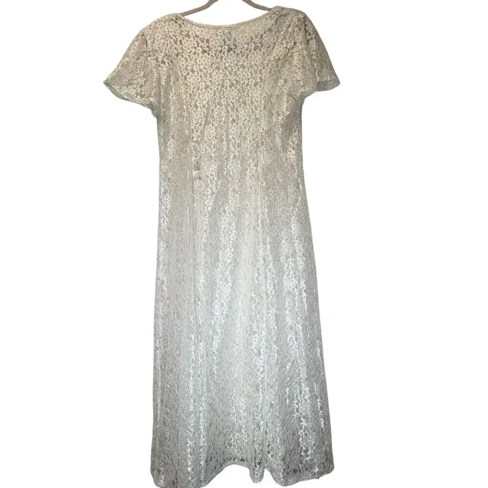 Basic Editions Ivory Floral Lace Maxi Dress Juniors 11/12 V-Neck Button Front